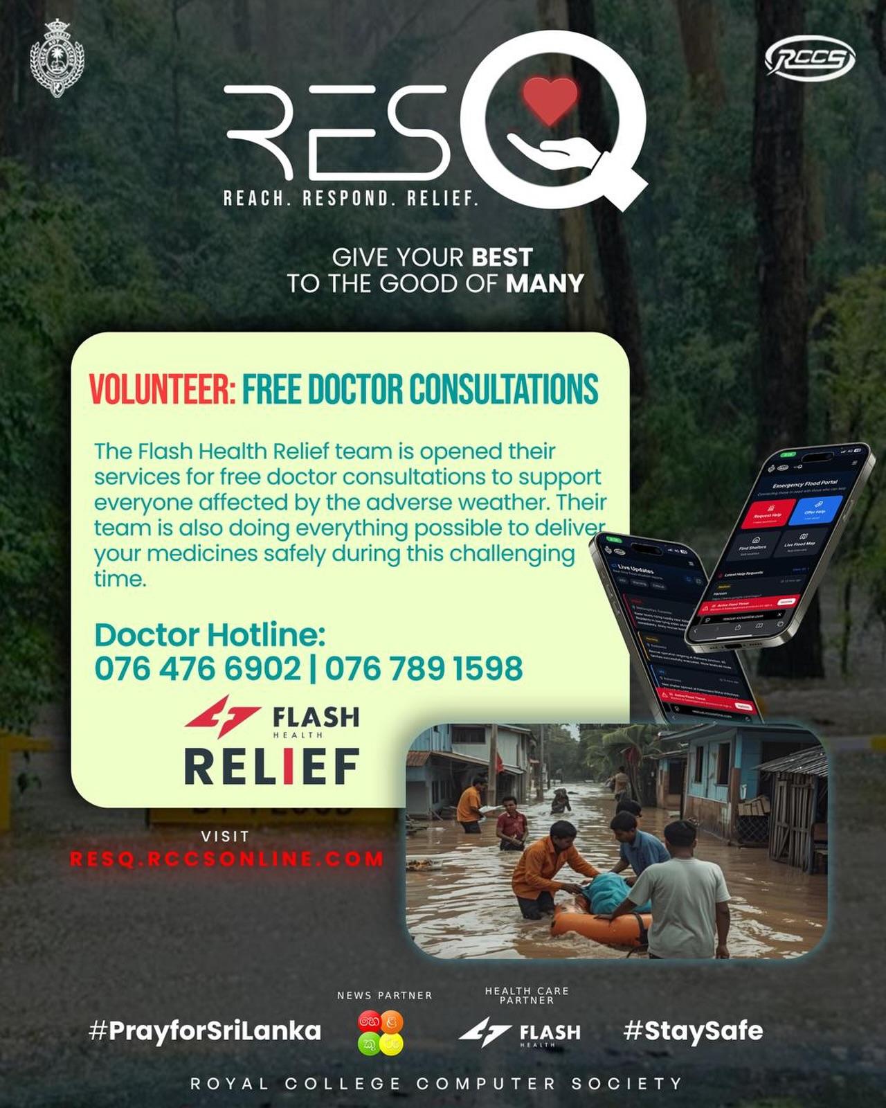 The Flash Health Relief team has deployed volunteer doctors to provide free medical consultations an