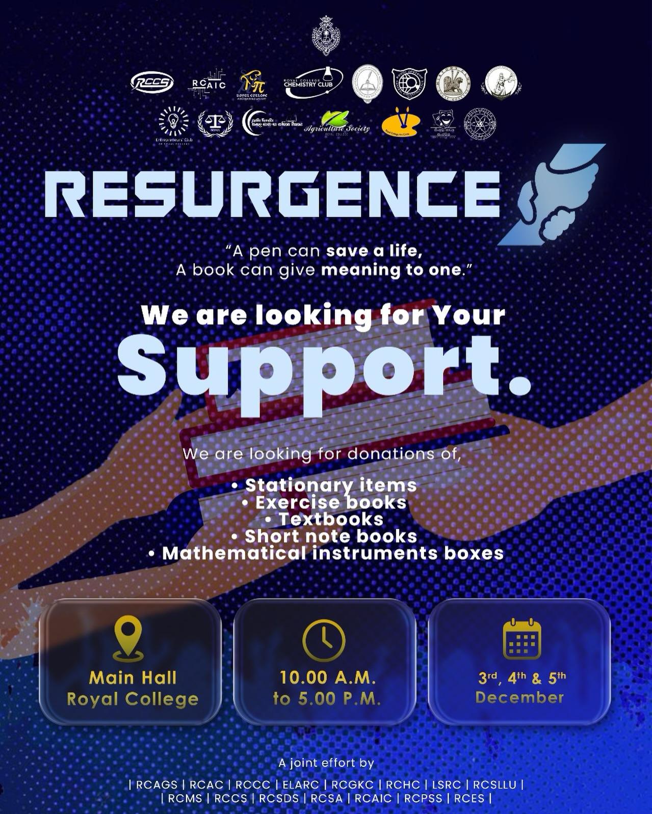 The Resurgence initiative aims to collect and distribute vital resources to students in need. As a c